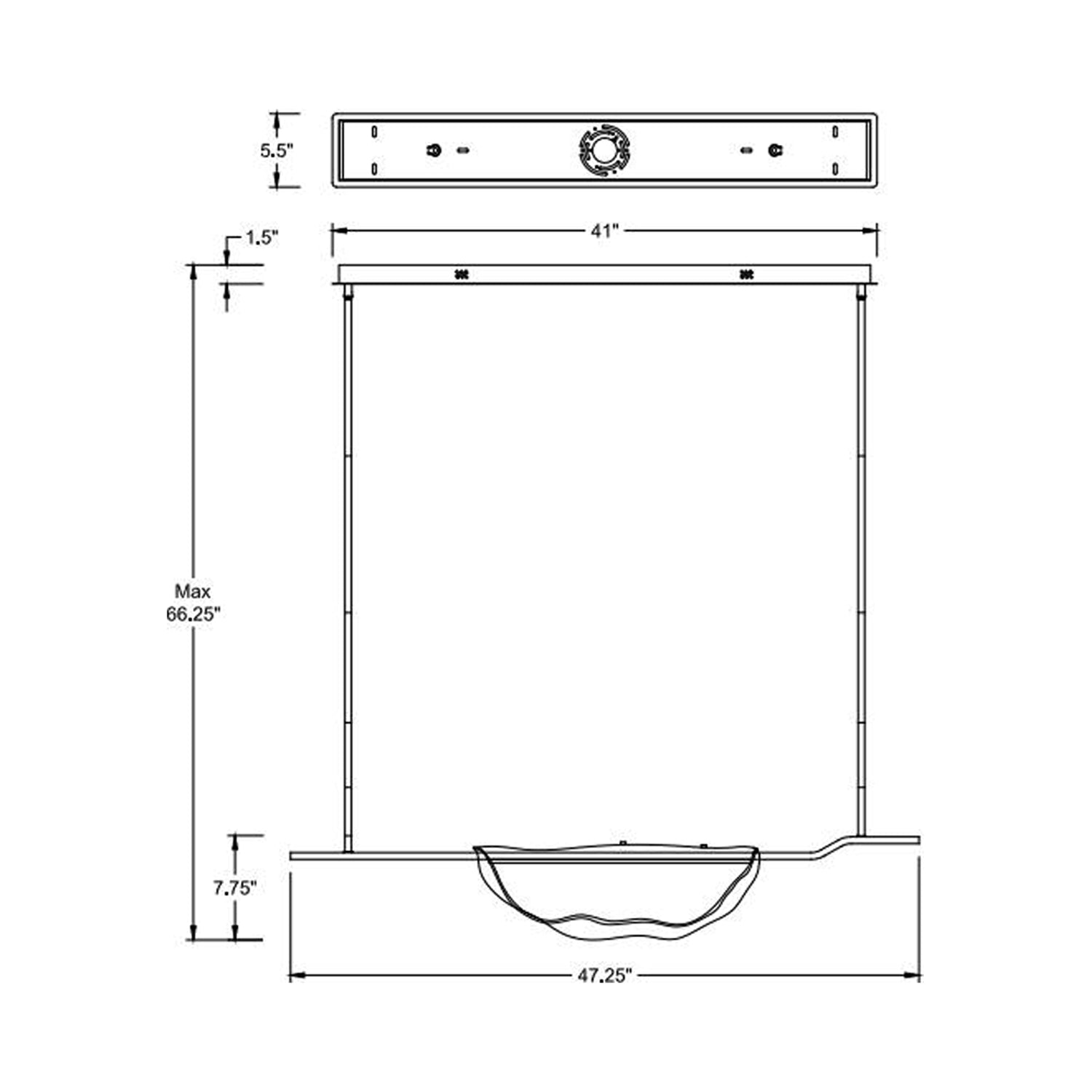 Savona Linear LED Chandelier - line drawing.