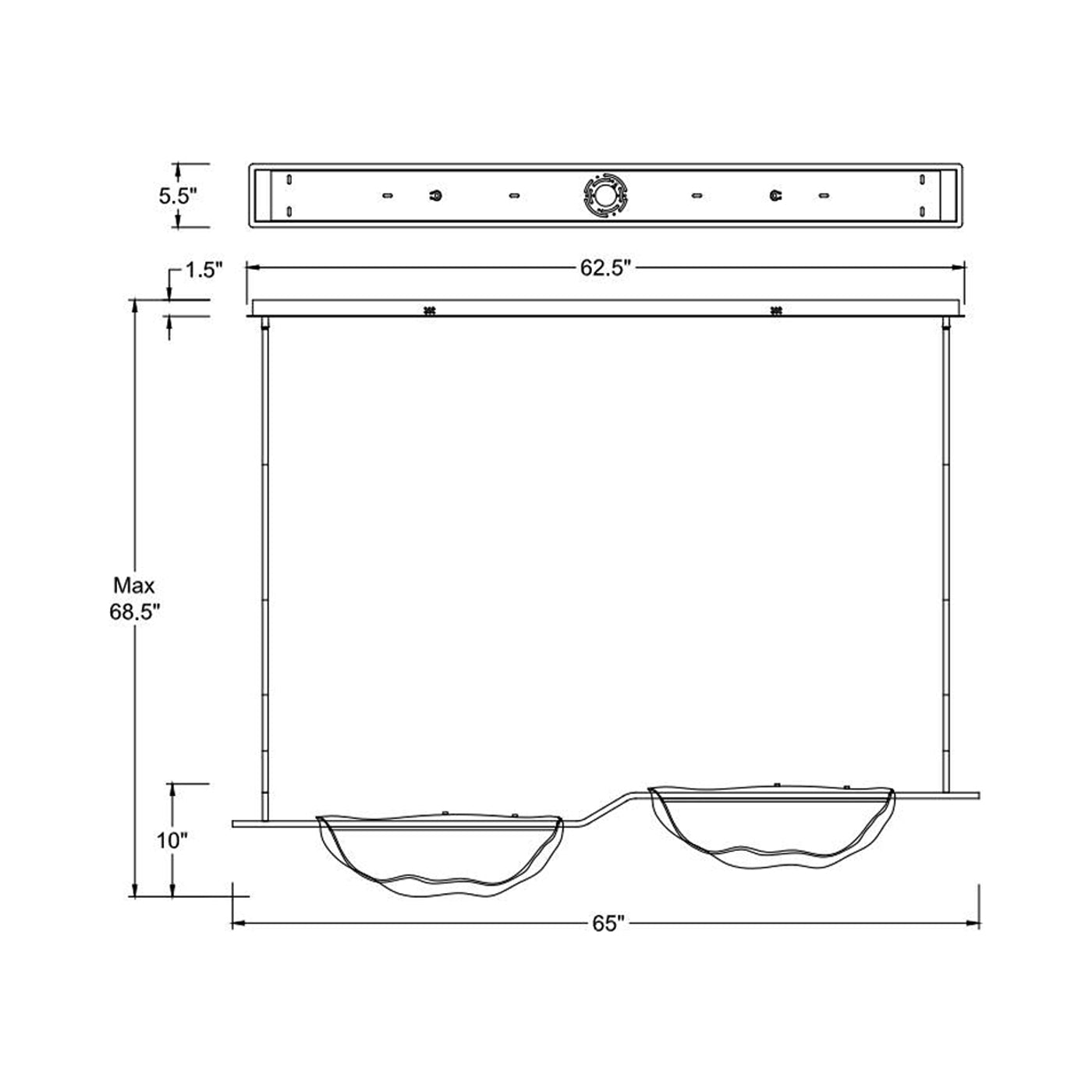 Savona Linear LED Chandelier - line drawing.