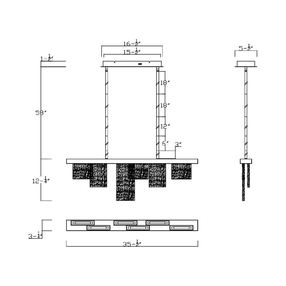 Siena Linear LED Chandelier - line drawing.