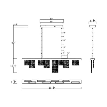 Siena Linear LED Chandelier - line drawing.