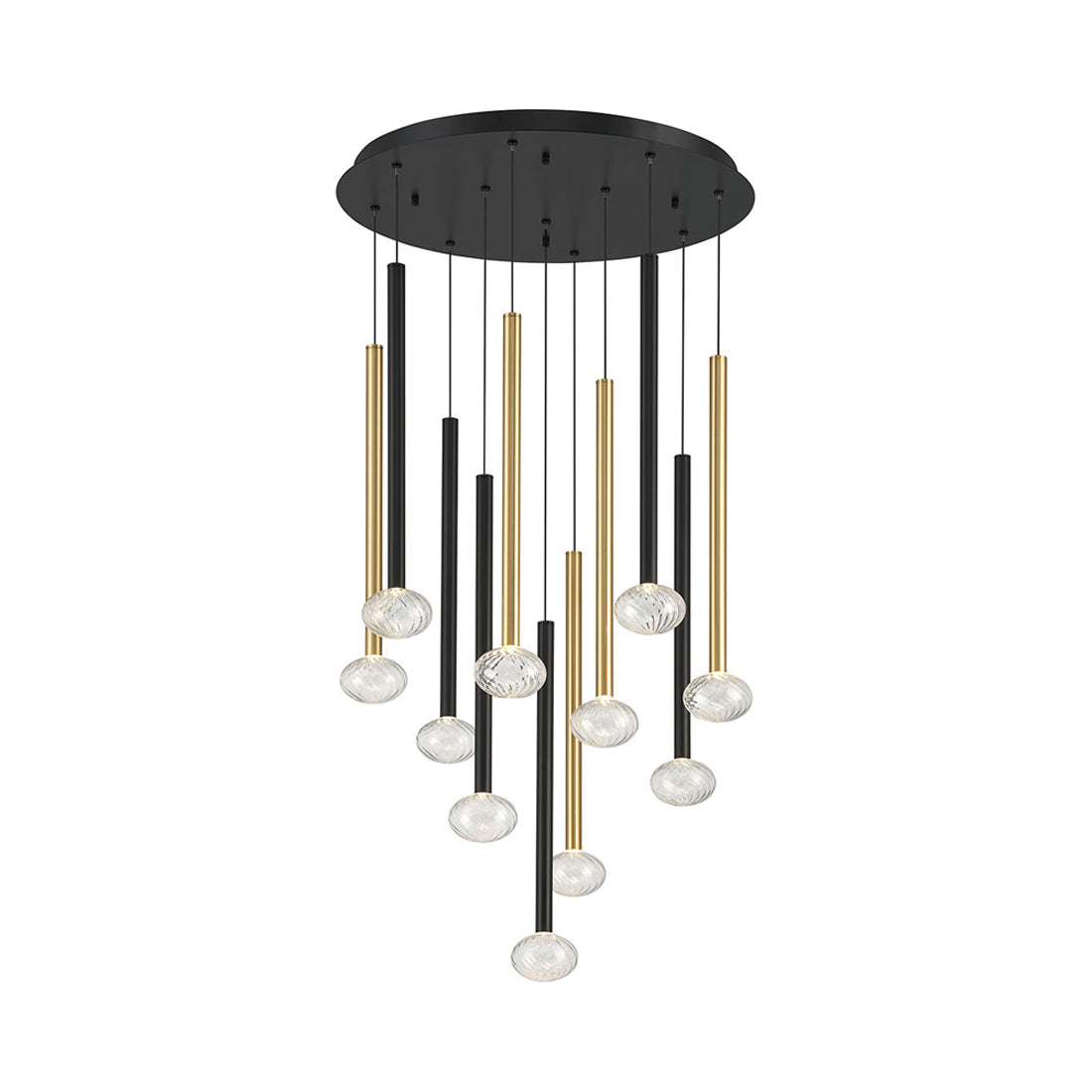 Soffio Round LED Chandelier in Matte Black And Plated Brushed Gold (11-Light).