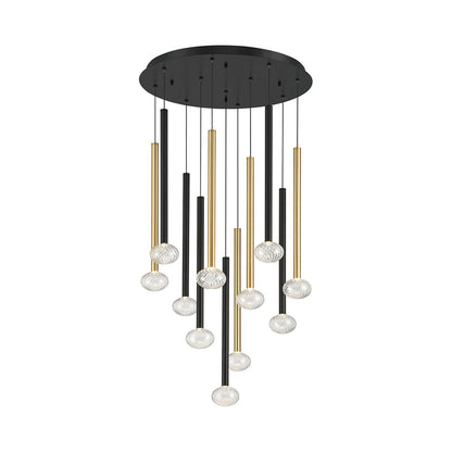 Soffio Round LED Chandelier in Matte Black And Plated Brushed Gold (11-Light).