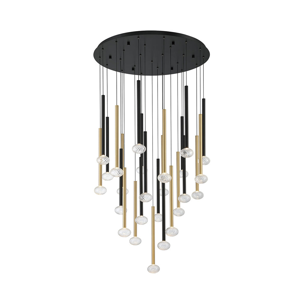 Soffio Round LED Chandelier in Matte Black And Plated Brushed Gold (25-Light).