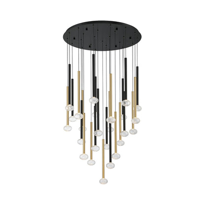Soffio Round LED Chandelier in Matte Black And Plated Brushed Gold (25-Light).
