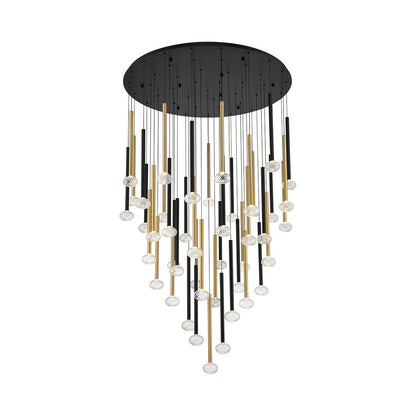 Soffio Round LED Chandelier in Matte Black And Plated Brushed Gold (44-Light).