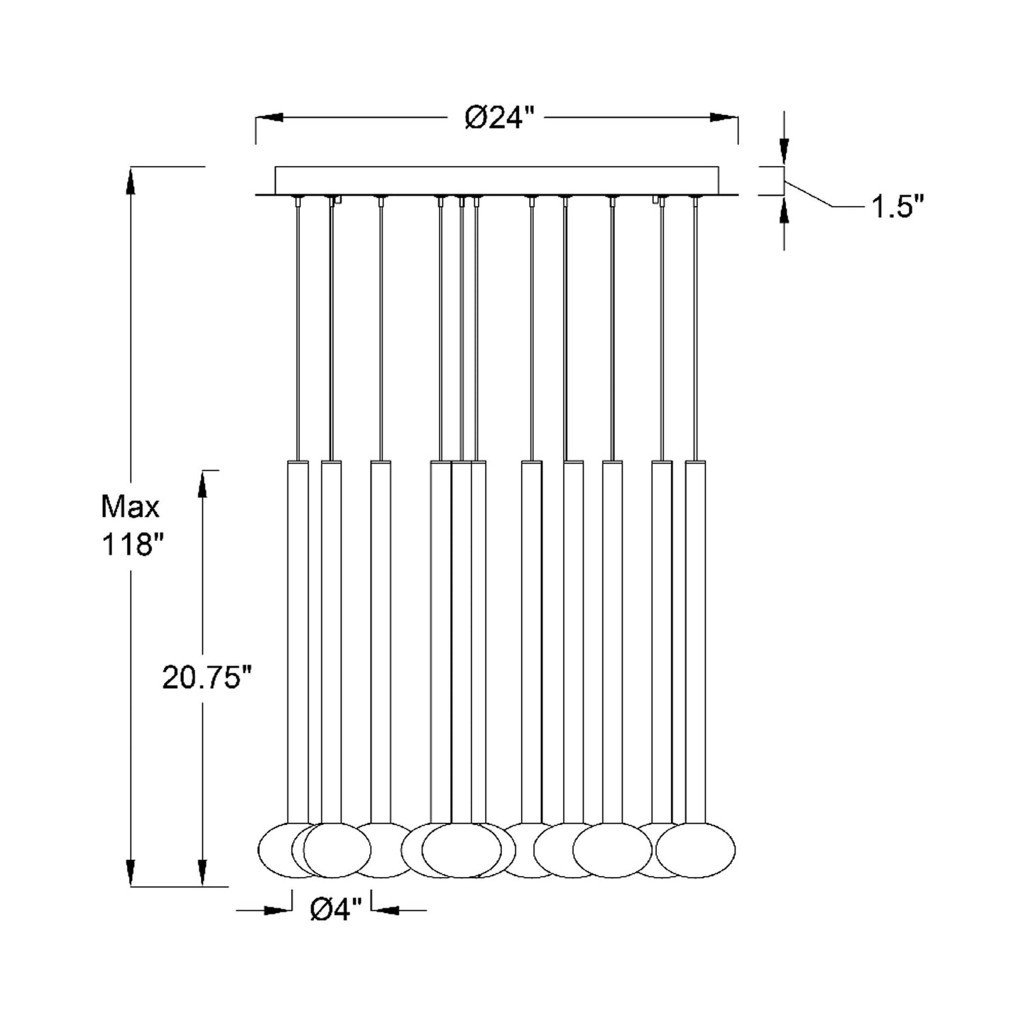 Soffio Round LED Chandelier - line drawing.