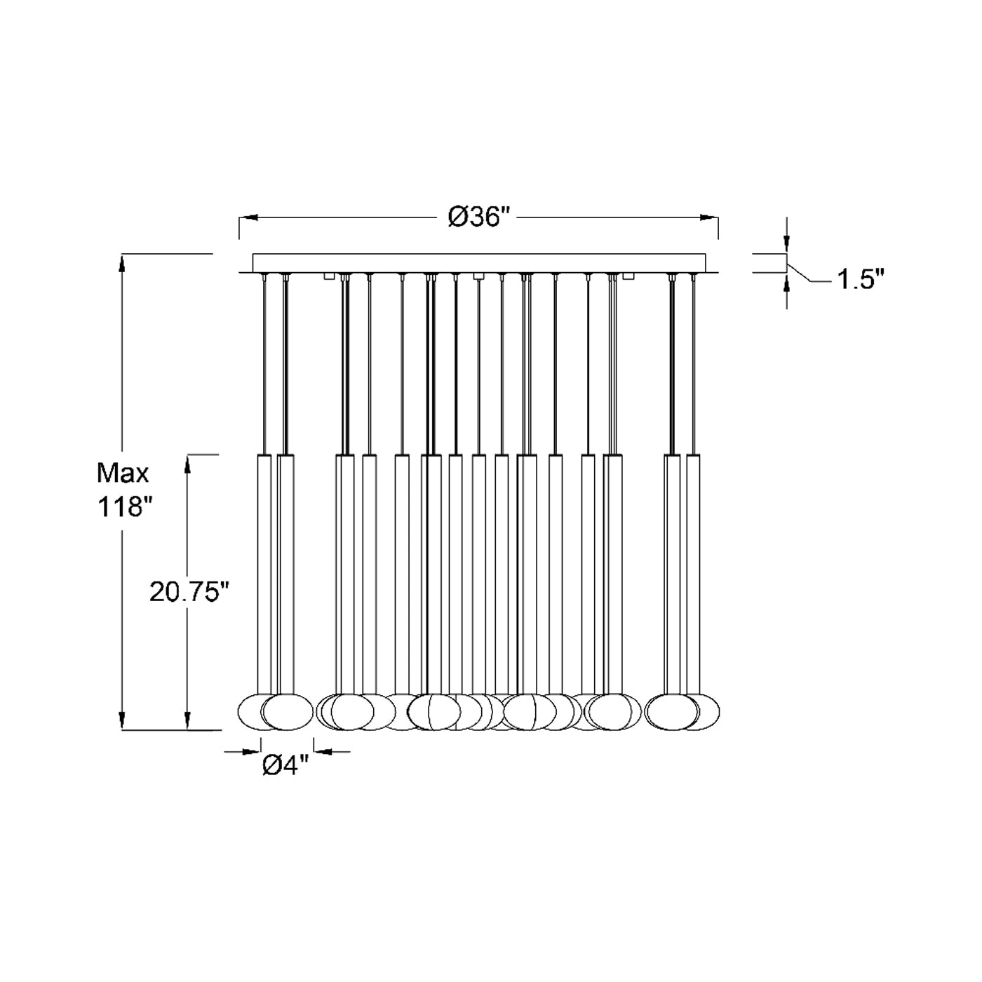 Soffio Round LED Chandelier - line drawing.