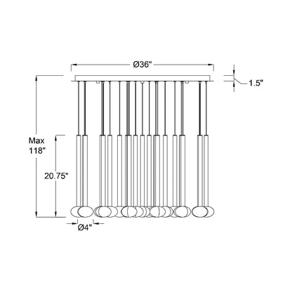 Soffio Round LED Chandelier - line drawing.