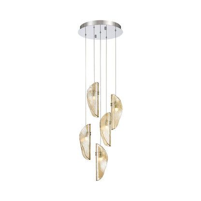 Sorrento Multi Light Pendant Light in Chrome/Amber (5-Light).