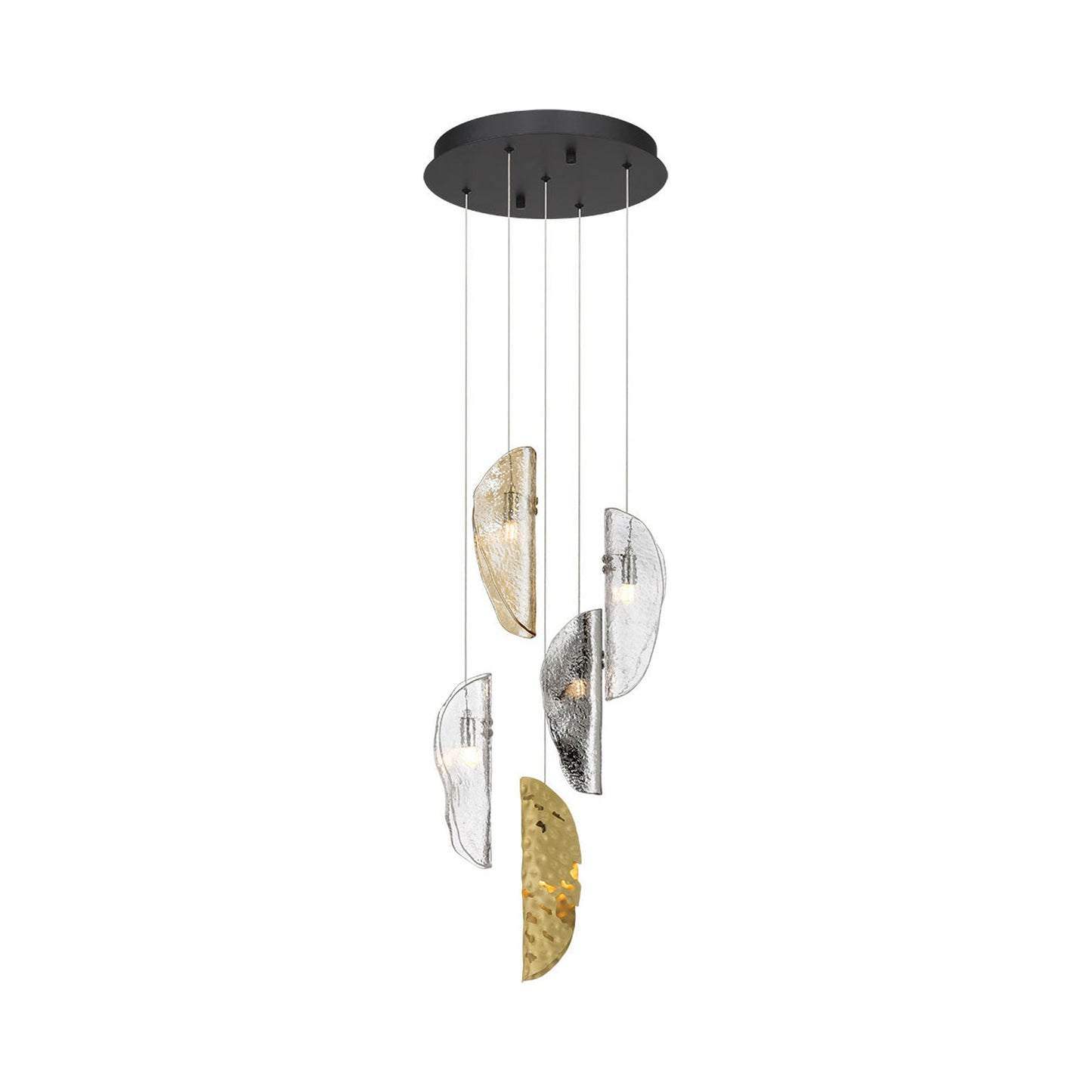 Sorrento Multi Light Pendant Light in Black/Mixed with Copper Leaf (5-Light).