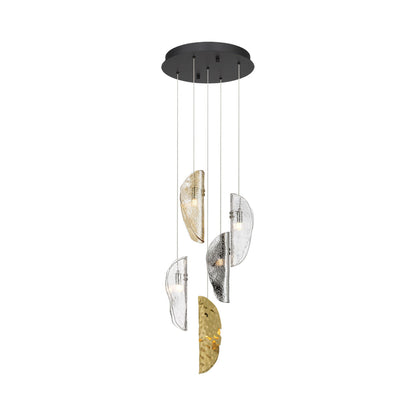 Sorrento Multi Light Pendant Light in Black/Mixed with Copper Leaf (5-Light).
