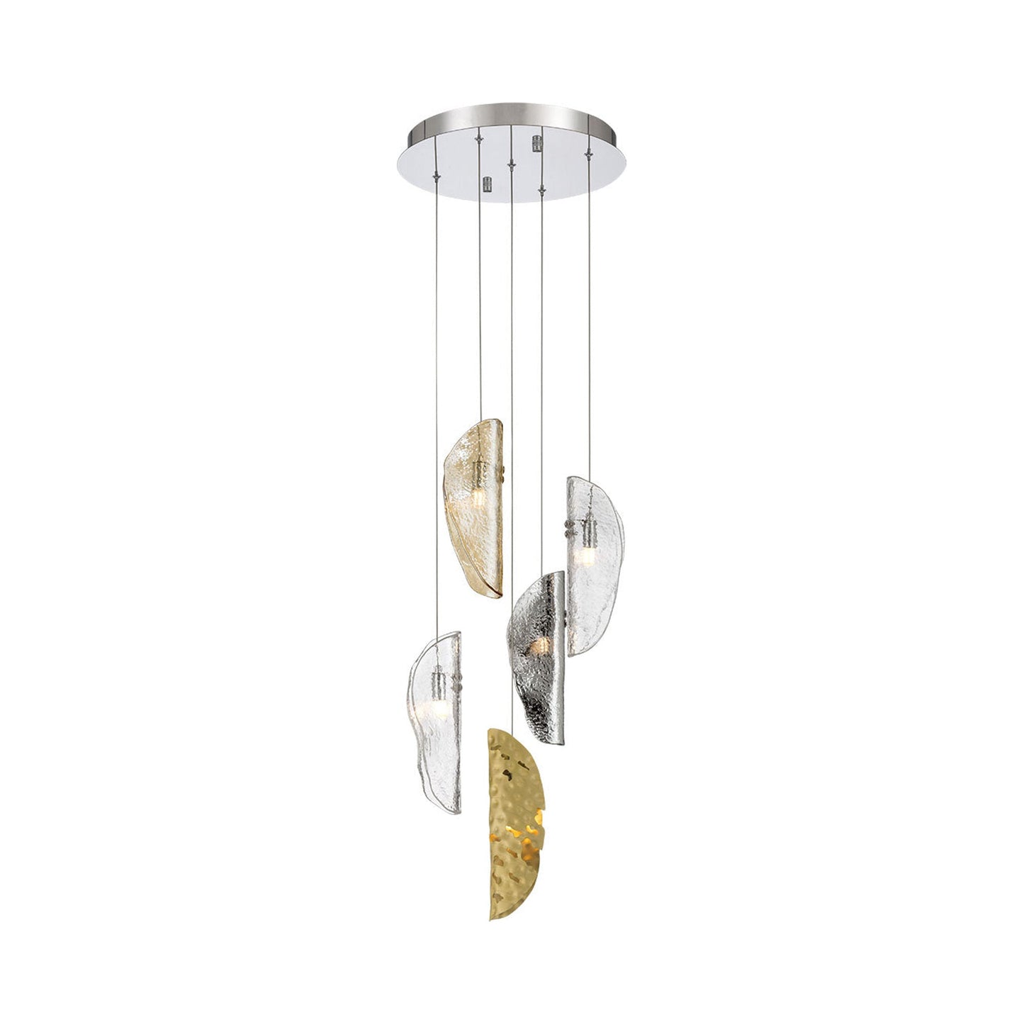 Sorrento Multi Light Pendant Light in Chrome/Mixed with Copper Leaf (5-Light).