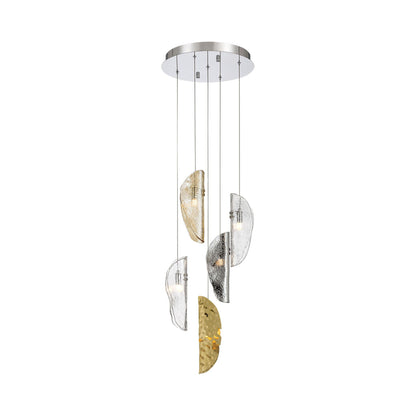 Sorrento Multi Light Pendant Light in Chrome/Mixed with Copper Leaf (5-Light).