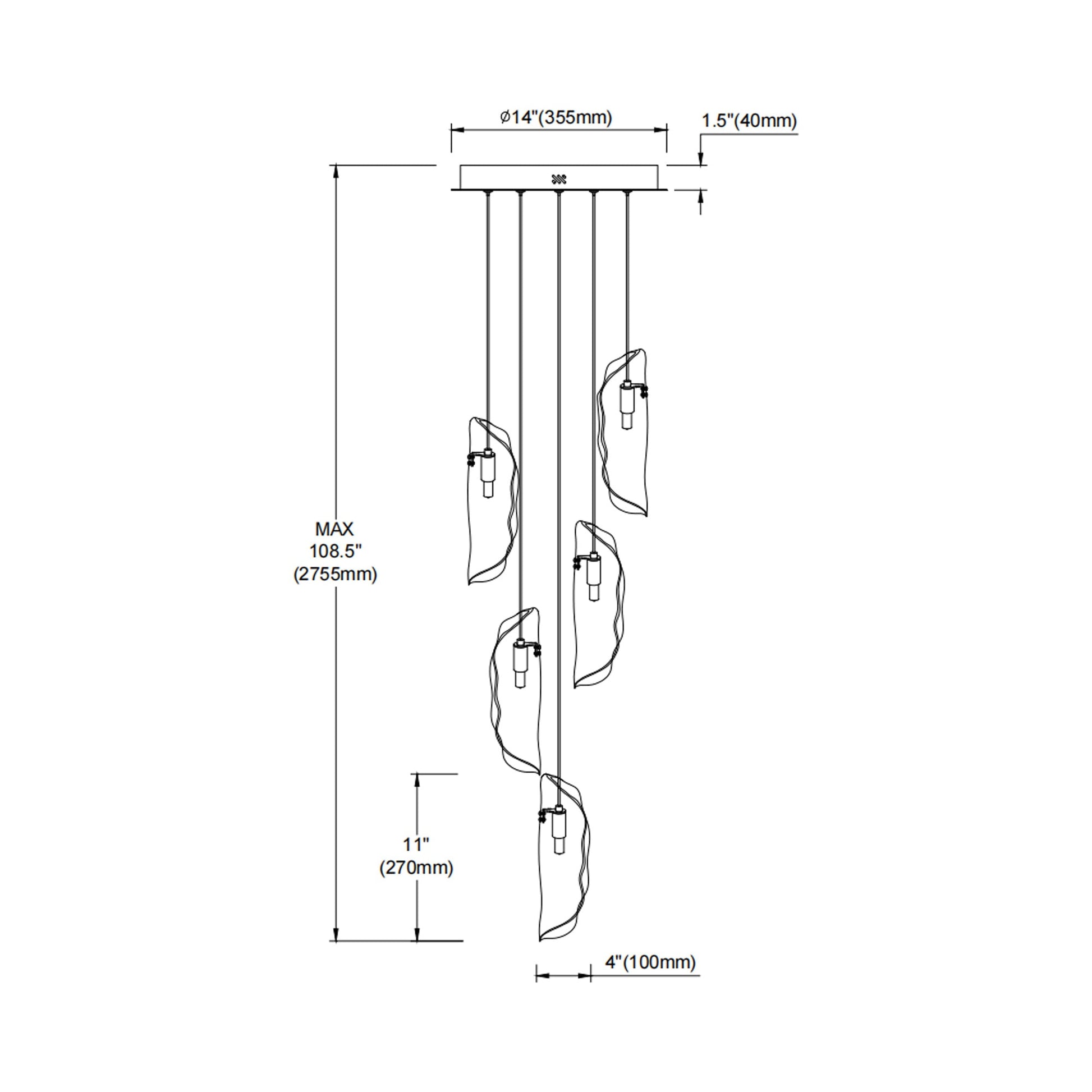 Sorrento Multi Light Pendant Light - line drawing.