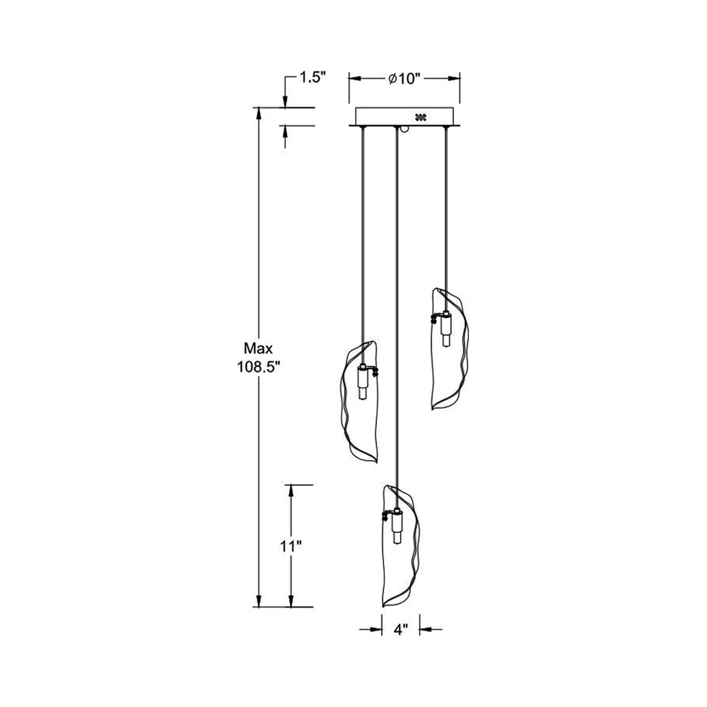 Sorrento Multi Light Pendant Light - line drawing.