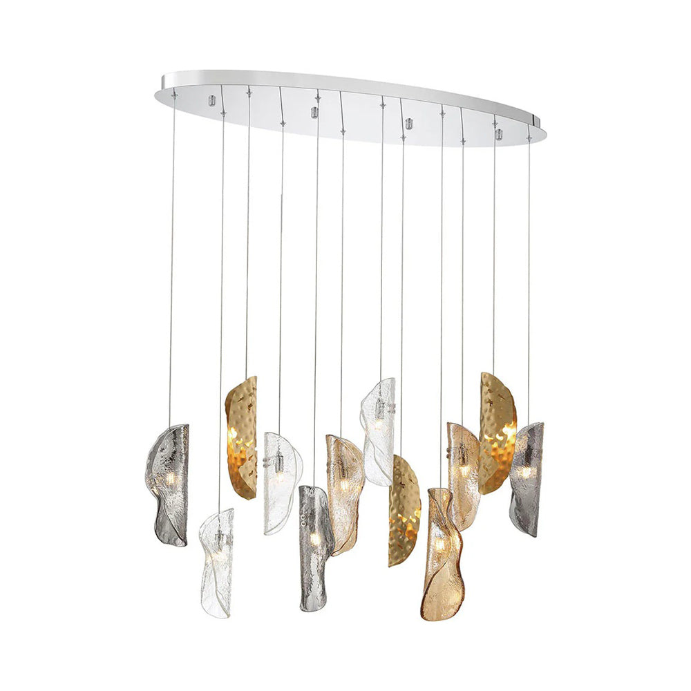 Sorrento Oval Chandelier in Chrome/Mixed with Copper Leaf (12-Light).