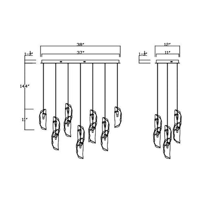 Sorrento Oval Chandelier - line drawing.