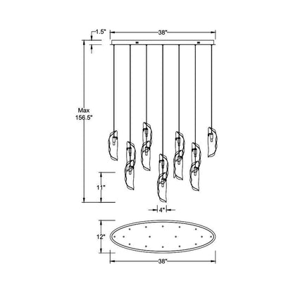 Sorrento Oval Chandelier - line drawing.