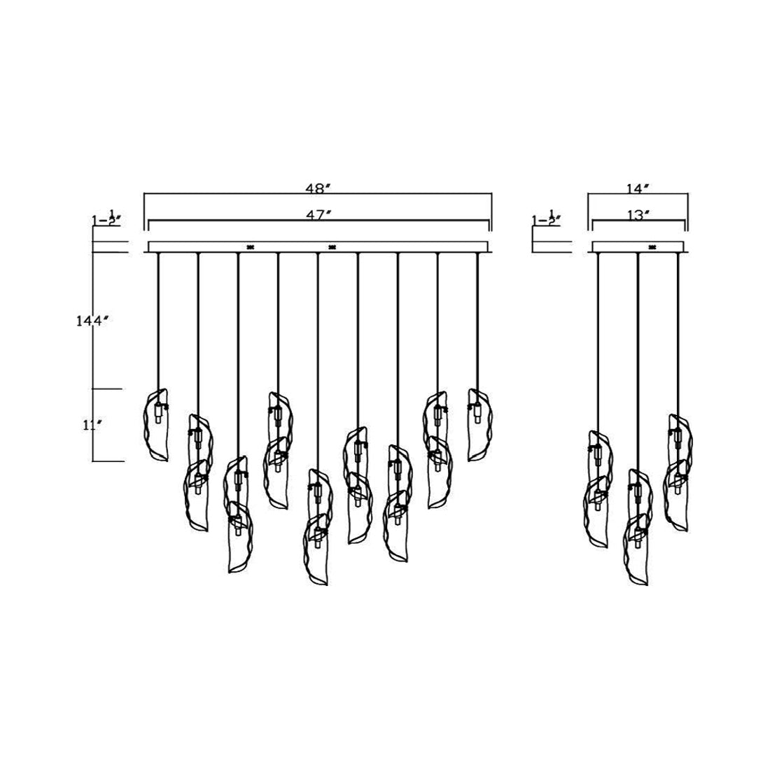 Sorrento Oval Chandelier - line drawing.