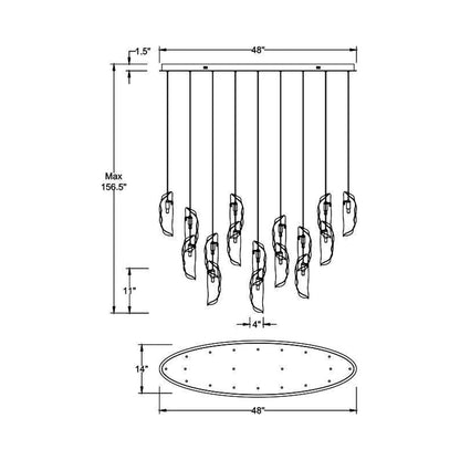 Sorrento Oval Chandelier - line drawing.