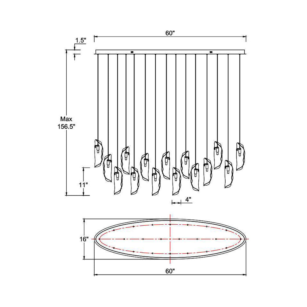 Sorrento Oval Chandelier - line drawing.