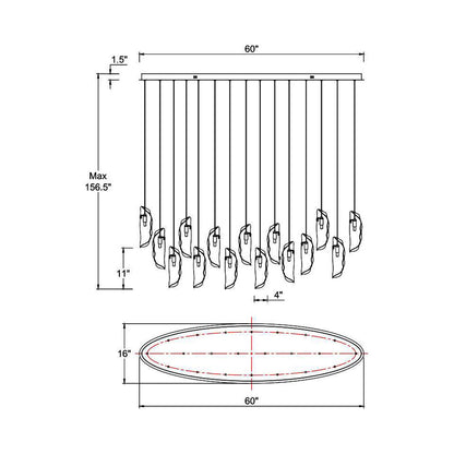 Sorrento Oval Chandelier - line drawing.