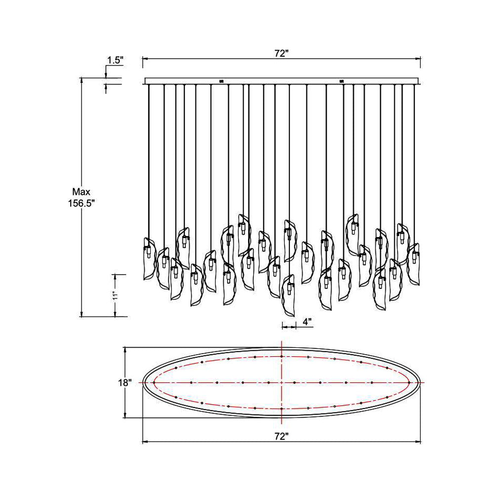 Sorrento Oval Chandelier - line drawing.