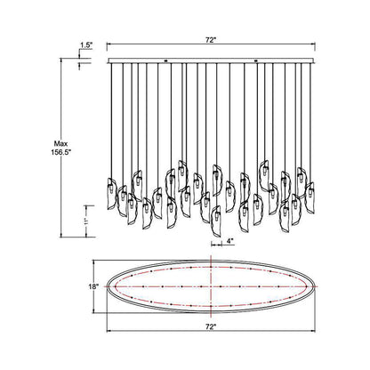 Sorrento Oval Chandelier - line drawing.