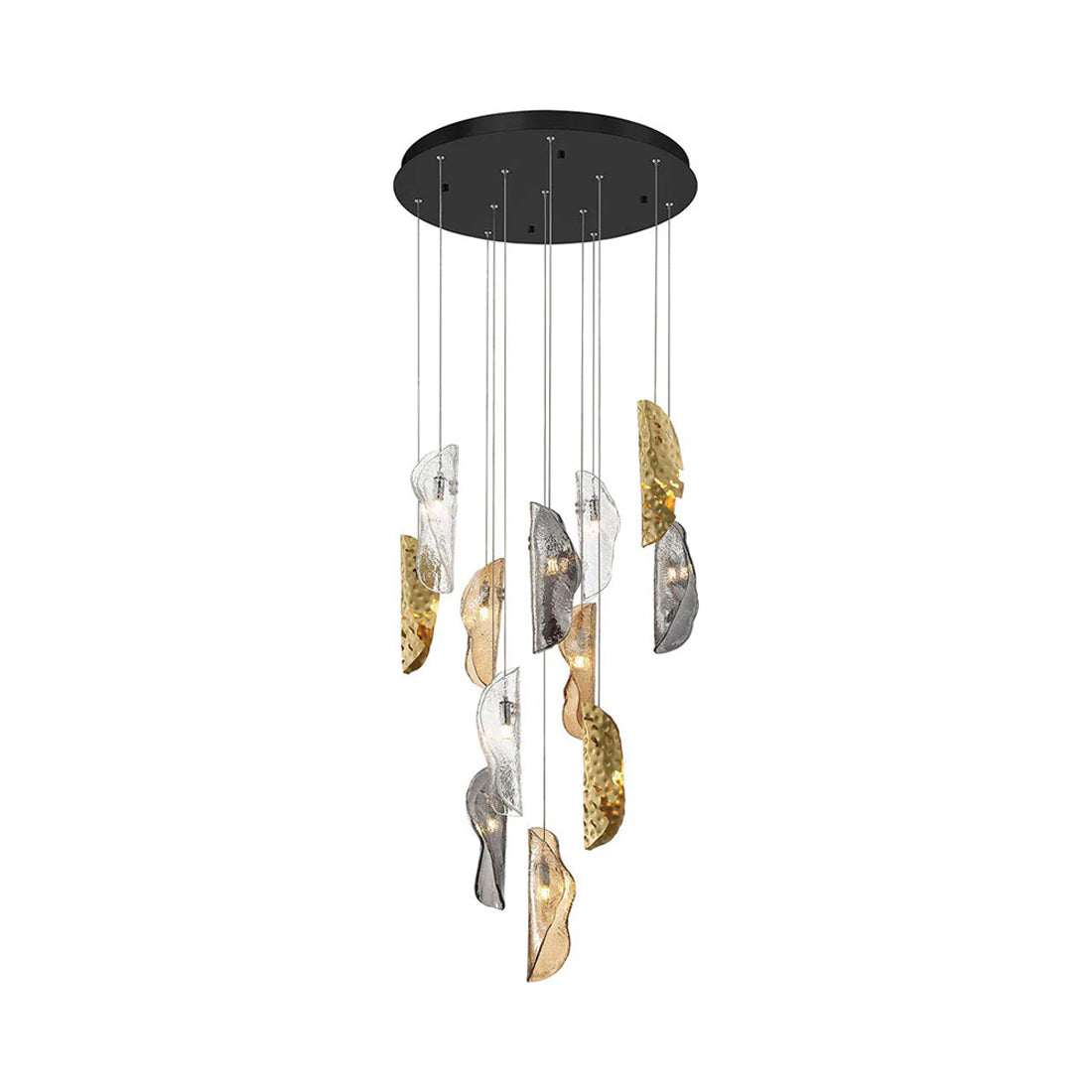 Sorrento Round Chandelier in Black/Mixed with Copper Leaf (12-Light).