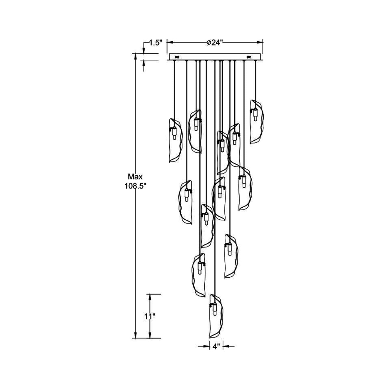 Sorrento Round Chandelier - line drawing.