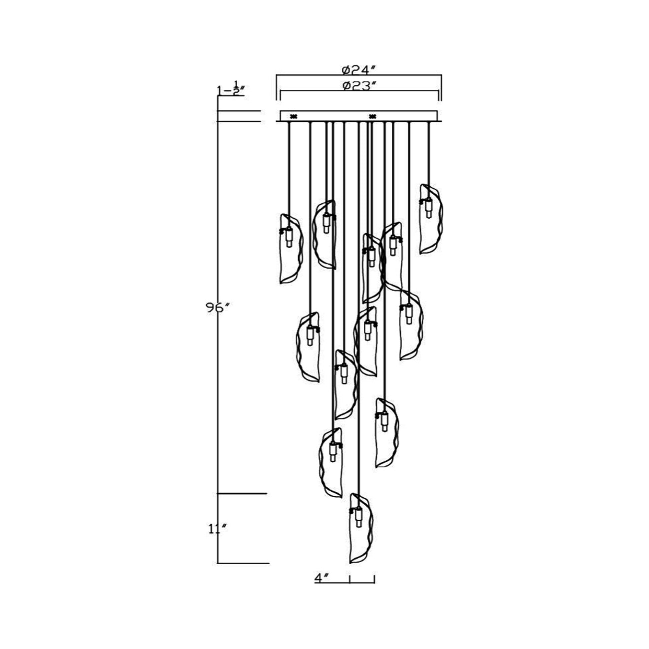 Sorrento Round Chandelier - line drawing.