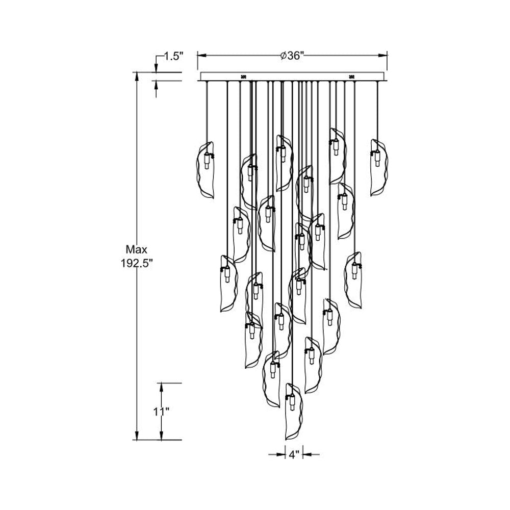 Sorrento Round Chandelier - line drawing.