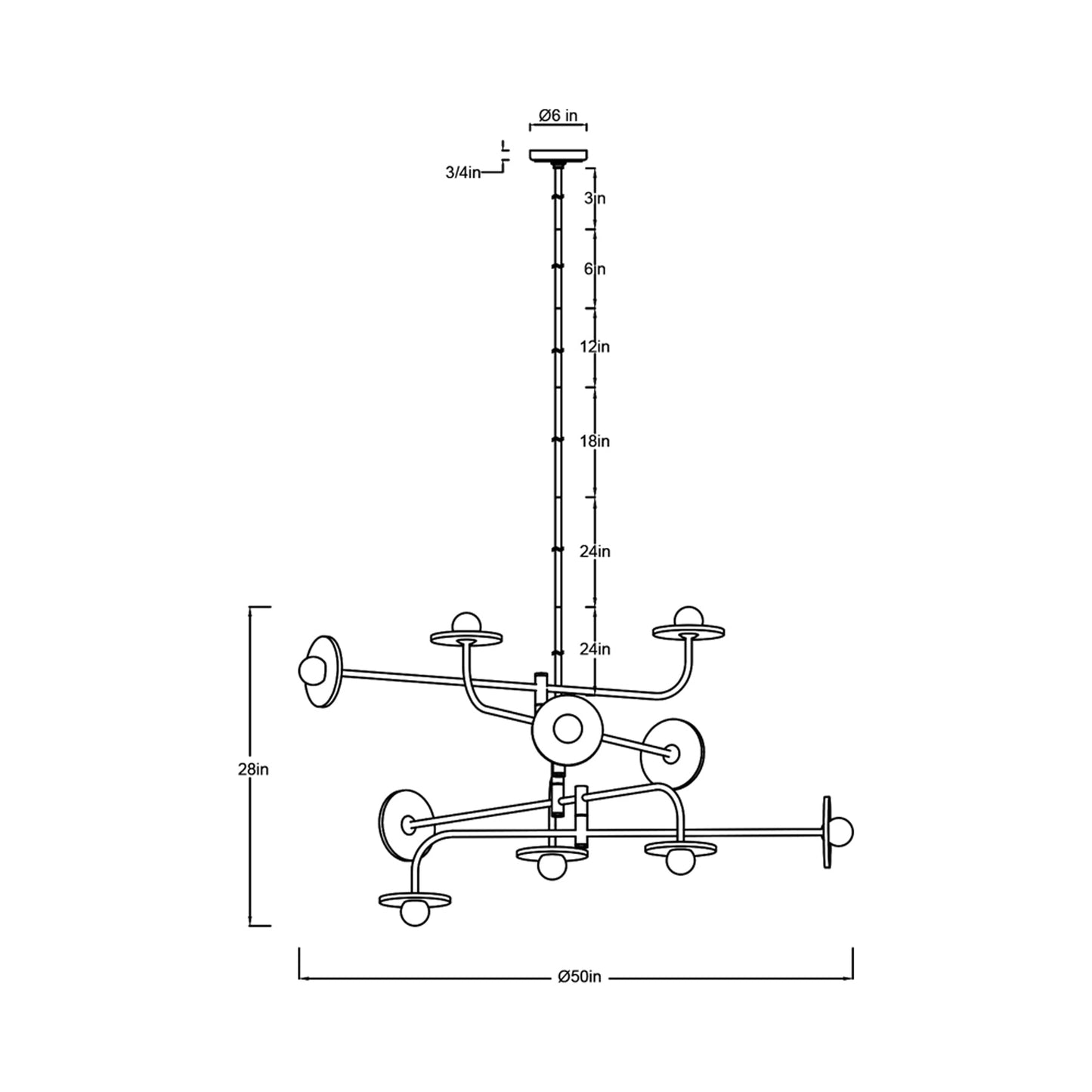 Teramo Chandelier - line drawing.