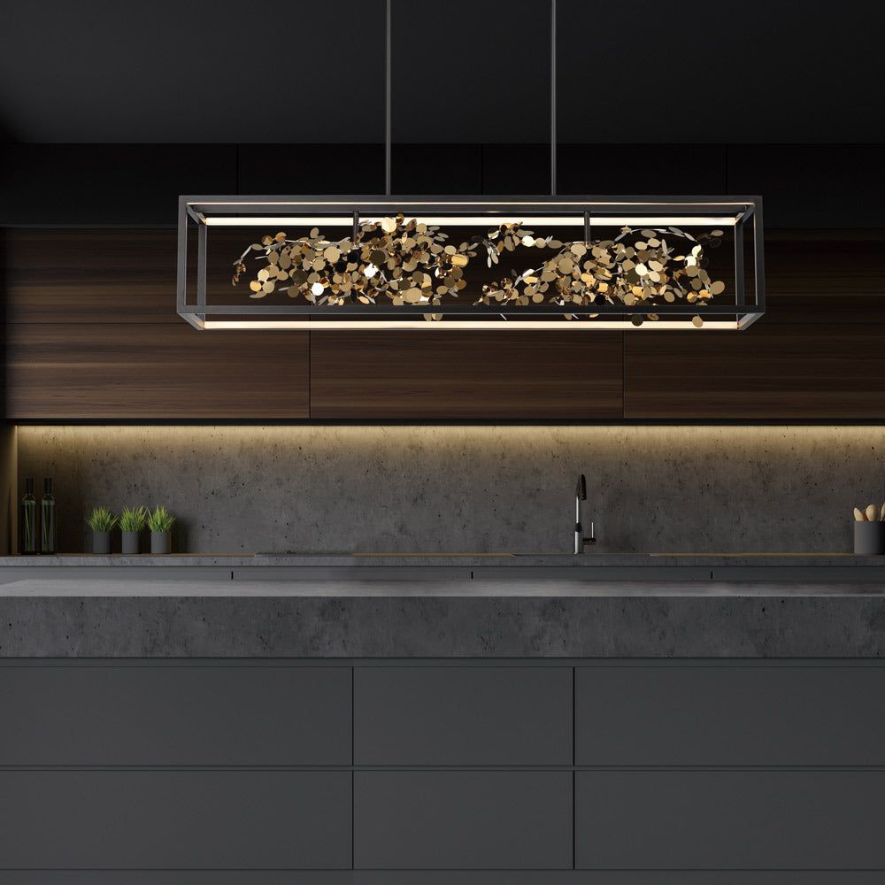 Terlizzi Linear LED Chandelier in kitchen.