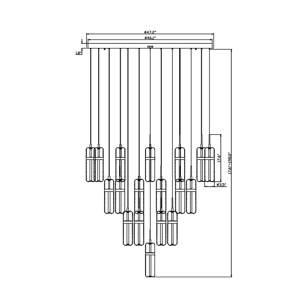 Verona Grand LED Chandelier - line drawing.