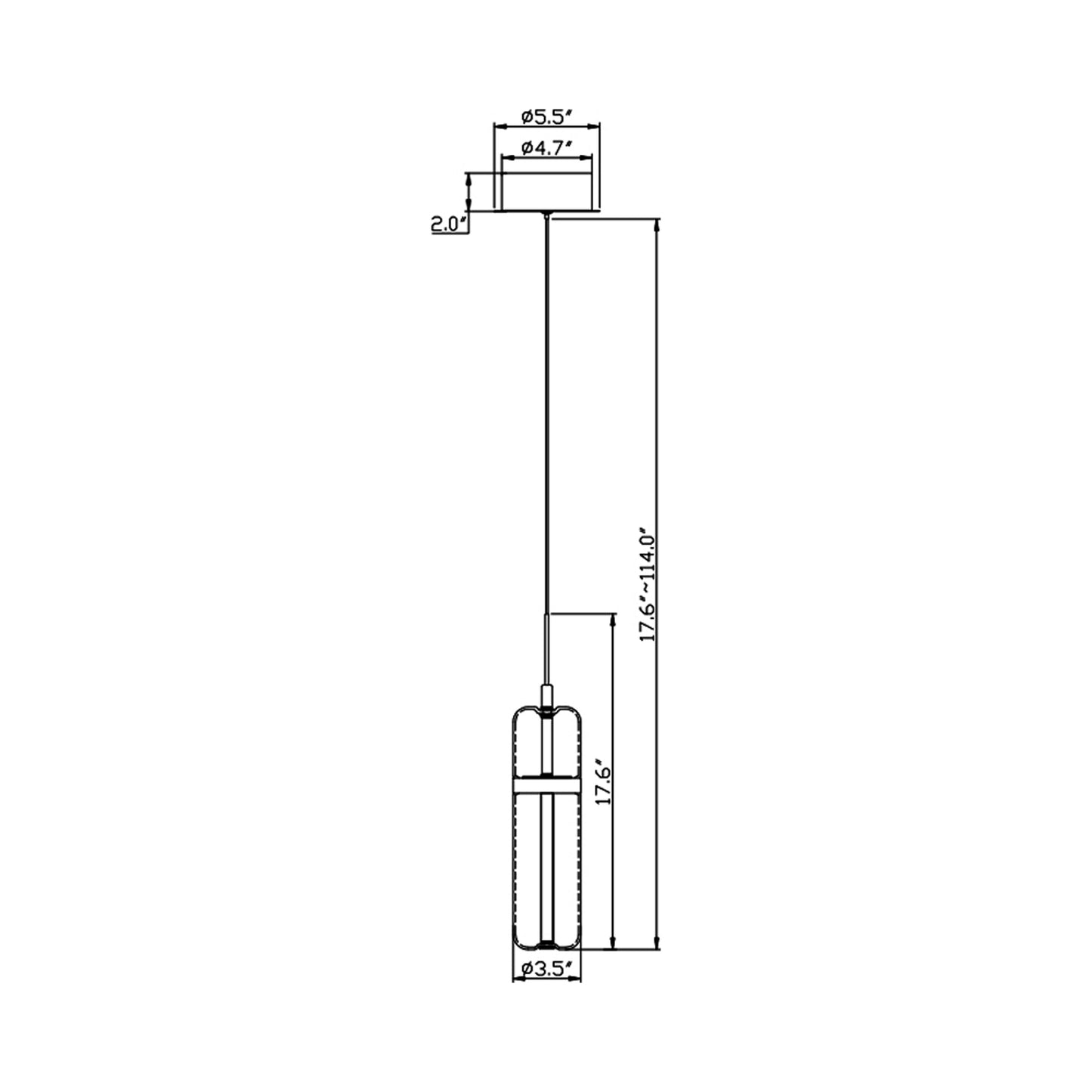 Verona LED Pendant Light - line drawing.
