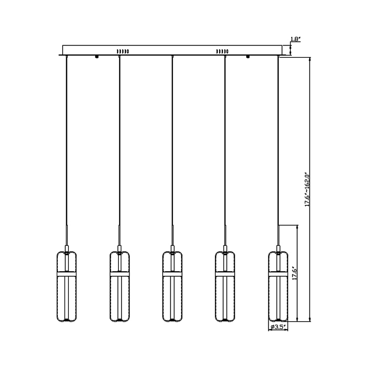 Verona Linear LED Chandelier - line drawing.