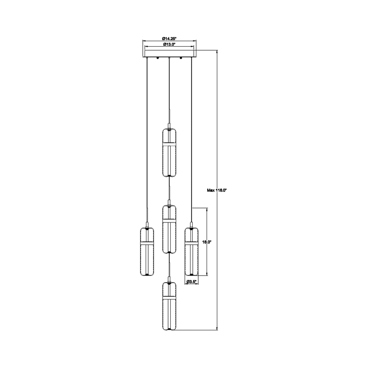 Verona Multi Light LED Pendant Light - line drawing.