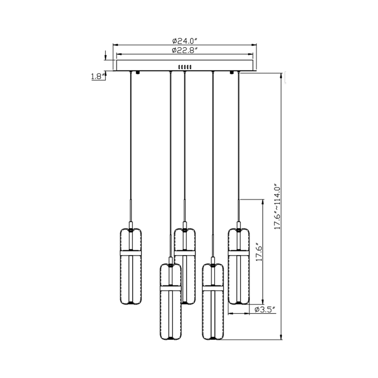 Verona Multi Light LED Pendant Light - line drawing.
