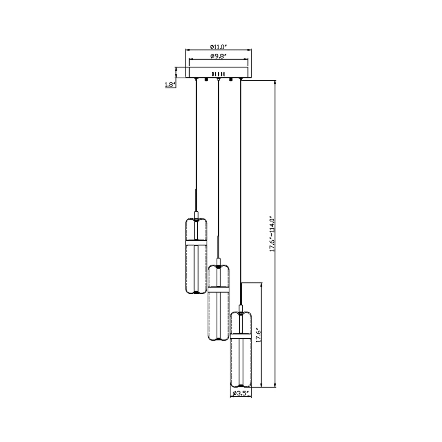 Verona Multi Light LED Pendant Light - line drawing.