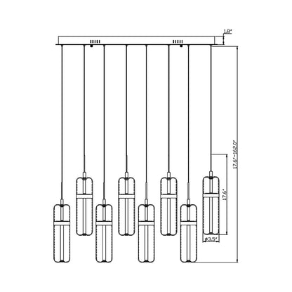 Verona Rectangular LED Chandelier - line drawing.