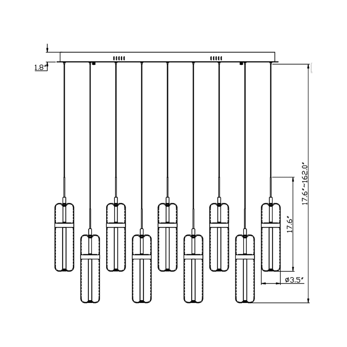 Verona Rectangular LED Chandelier - line drawing.