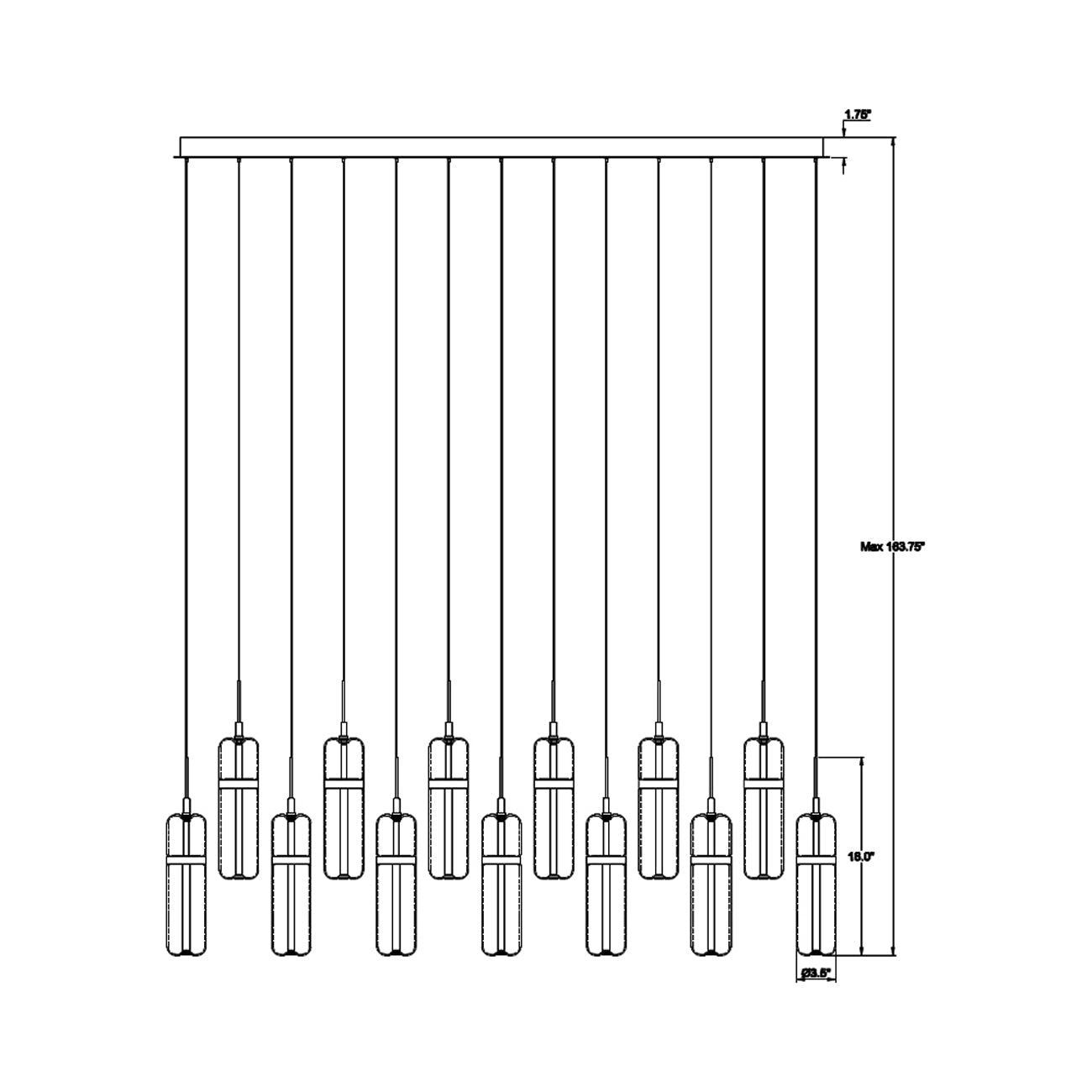 Verona Rectangular LED Chandelier - line drawing.