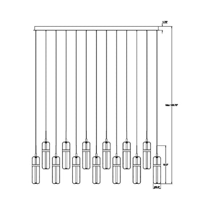 Verona Rectangular LED Chandelier - line drawing.