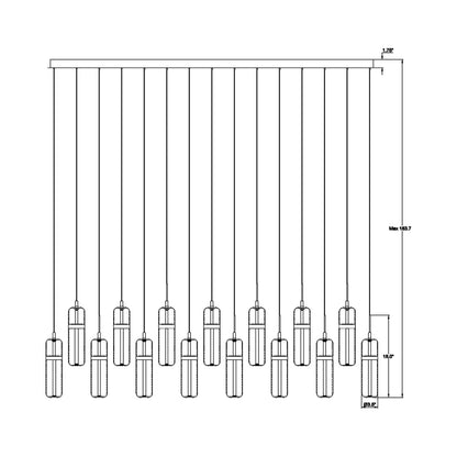 Verona Rectangular LED Chandelier - line drawing.