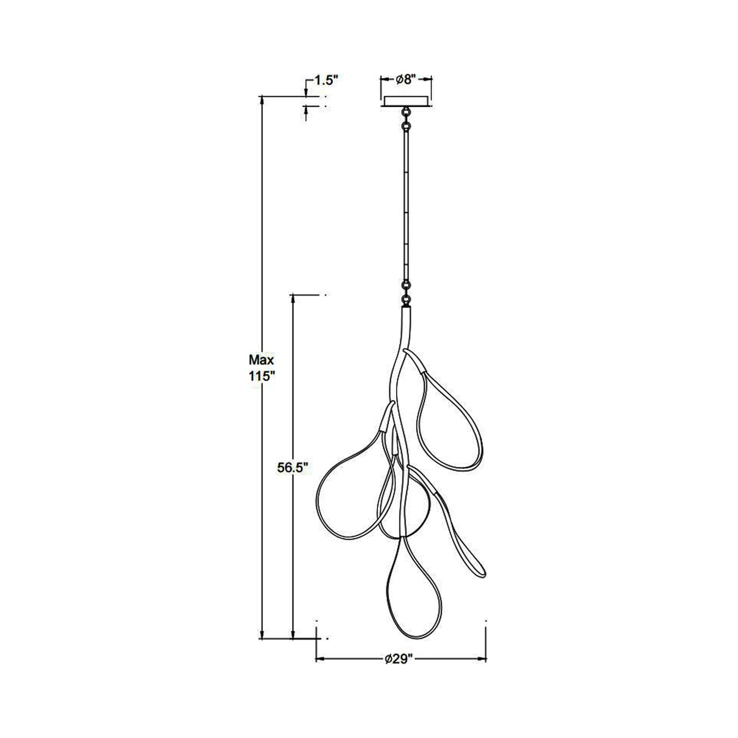 Volare LED Chandelier - line drawing.