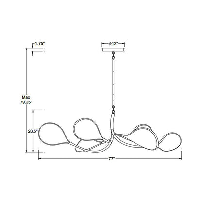 Volare Oval LED Chandelier - line drawing.