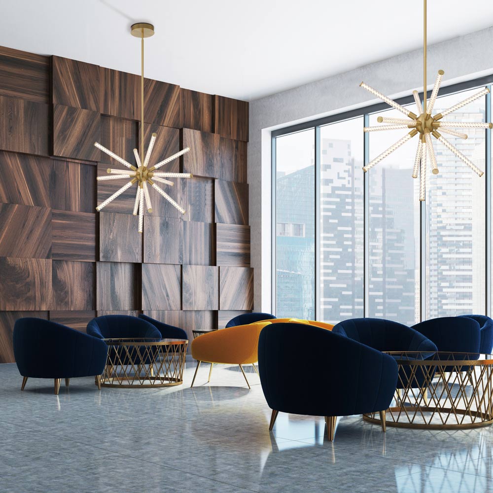 Volterra LED Chandelier in living room.