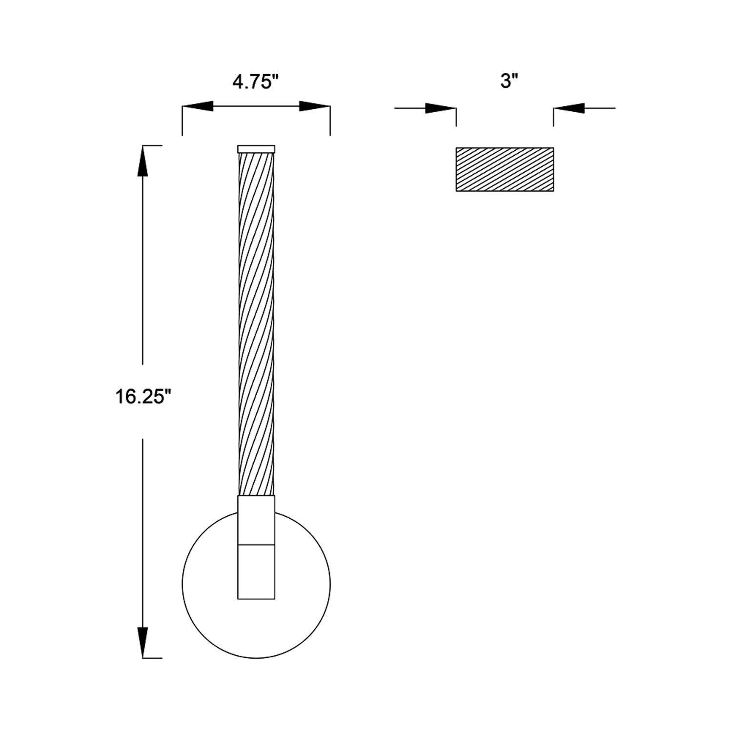 Volterra LED Bath Wall Light - line drawing.