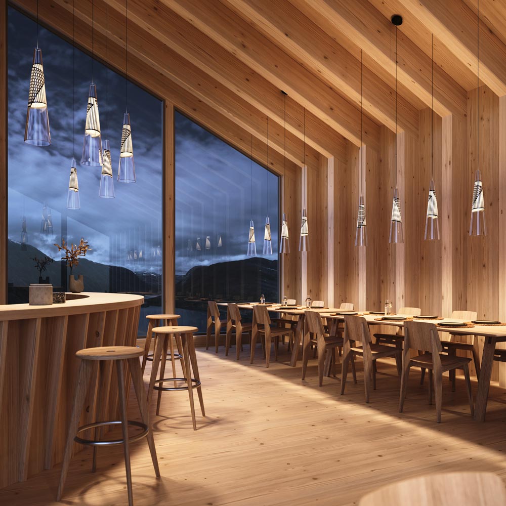 Cono di Luce LED Pendant Light in dining room.
